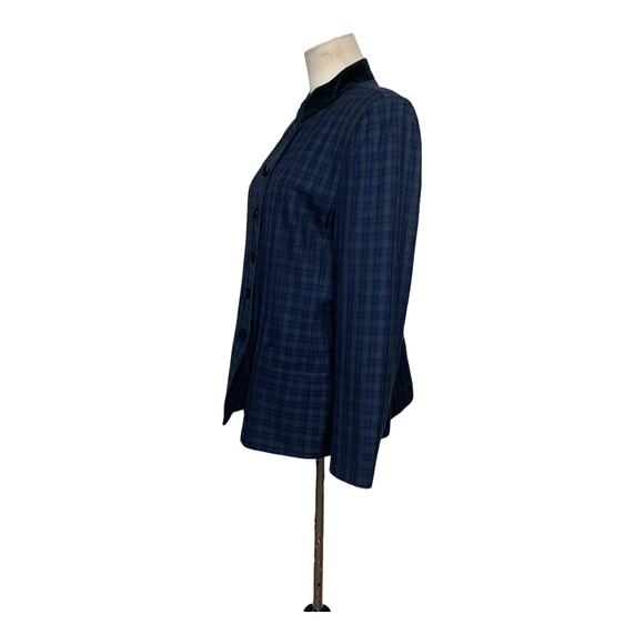 Kim Rogers vintage blue green plaid six button blazer size 10P - Picture 7 of 10